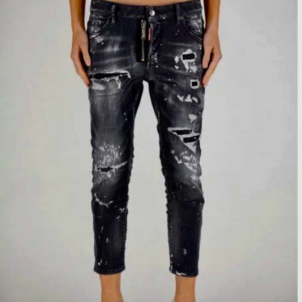 DSQUARED2 Black Cropped Distressed Jeans
